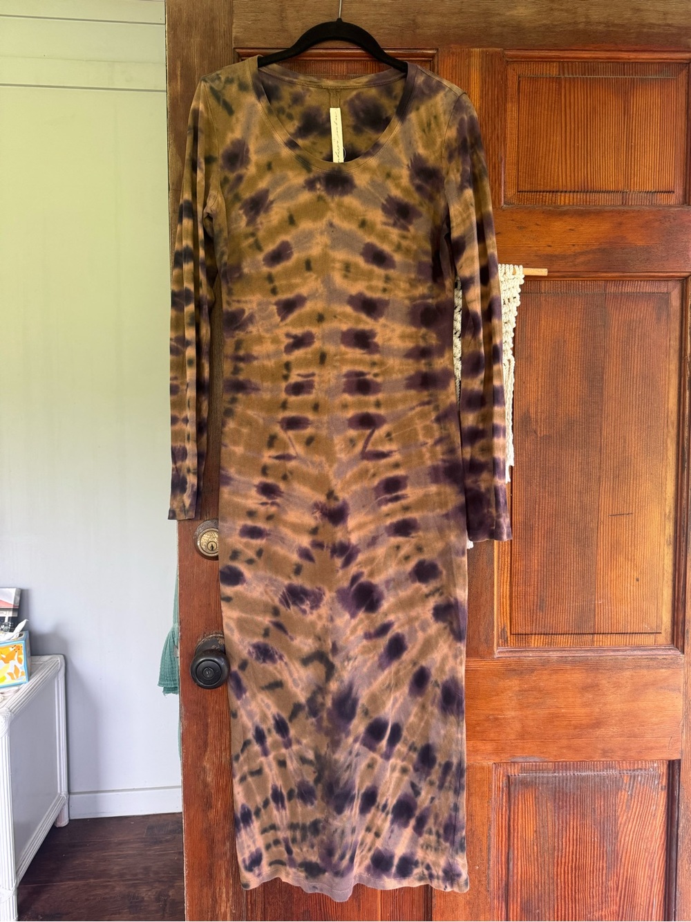 Raquel Allegra long Sleeve Tie-Dye Dress in Olive and Purple
